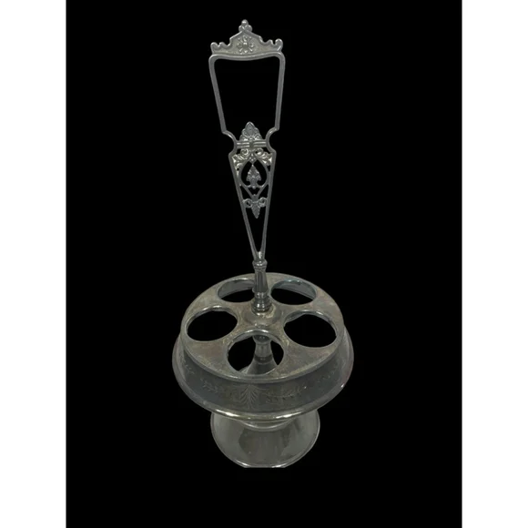 Wilcox? 5 etched glass bottle cruet Condiment Set castor silver plated antique? - Picture 2 of 12